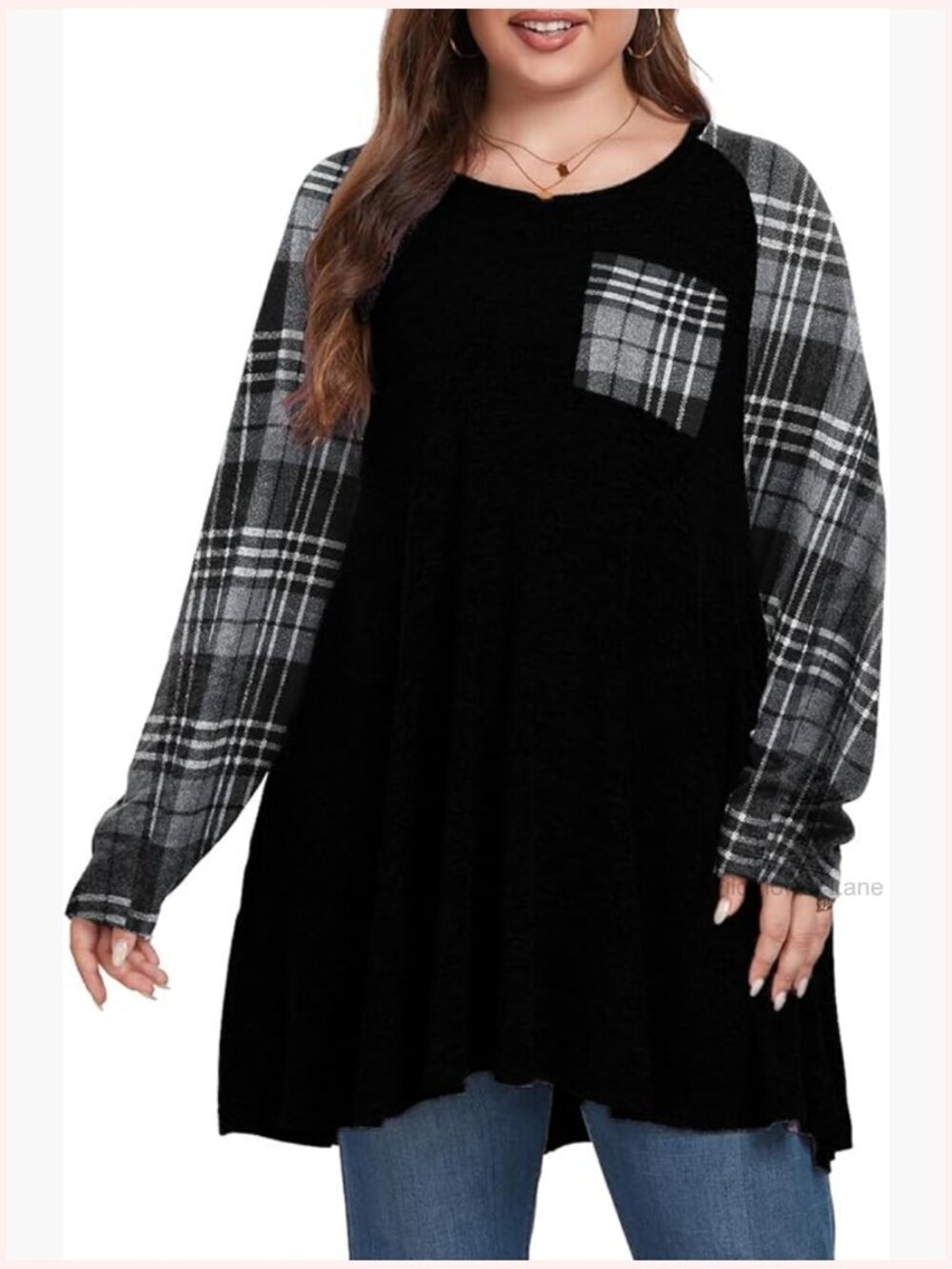 Plus Size Long Sleeve Color Block Tunic with Pockets Raglan Pullover